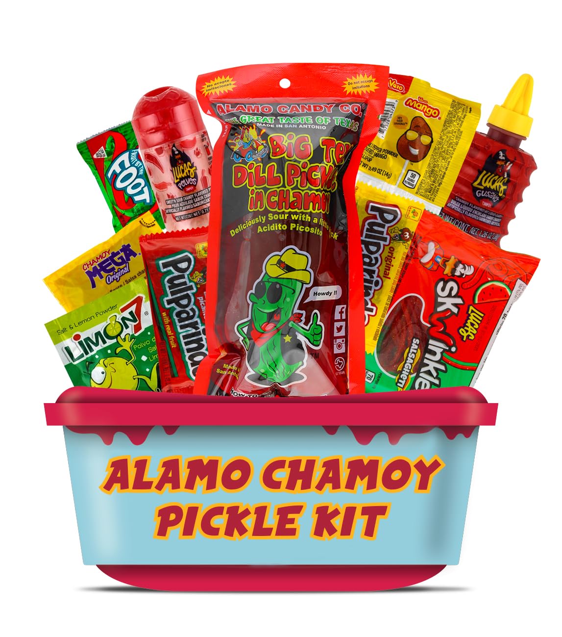 LookOn package front view showing full 13-piece chamoy pickle kit benefits