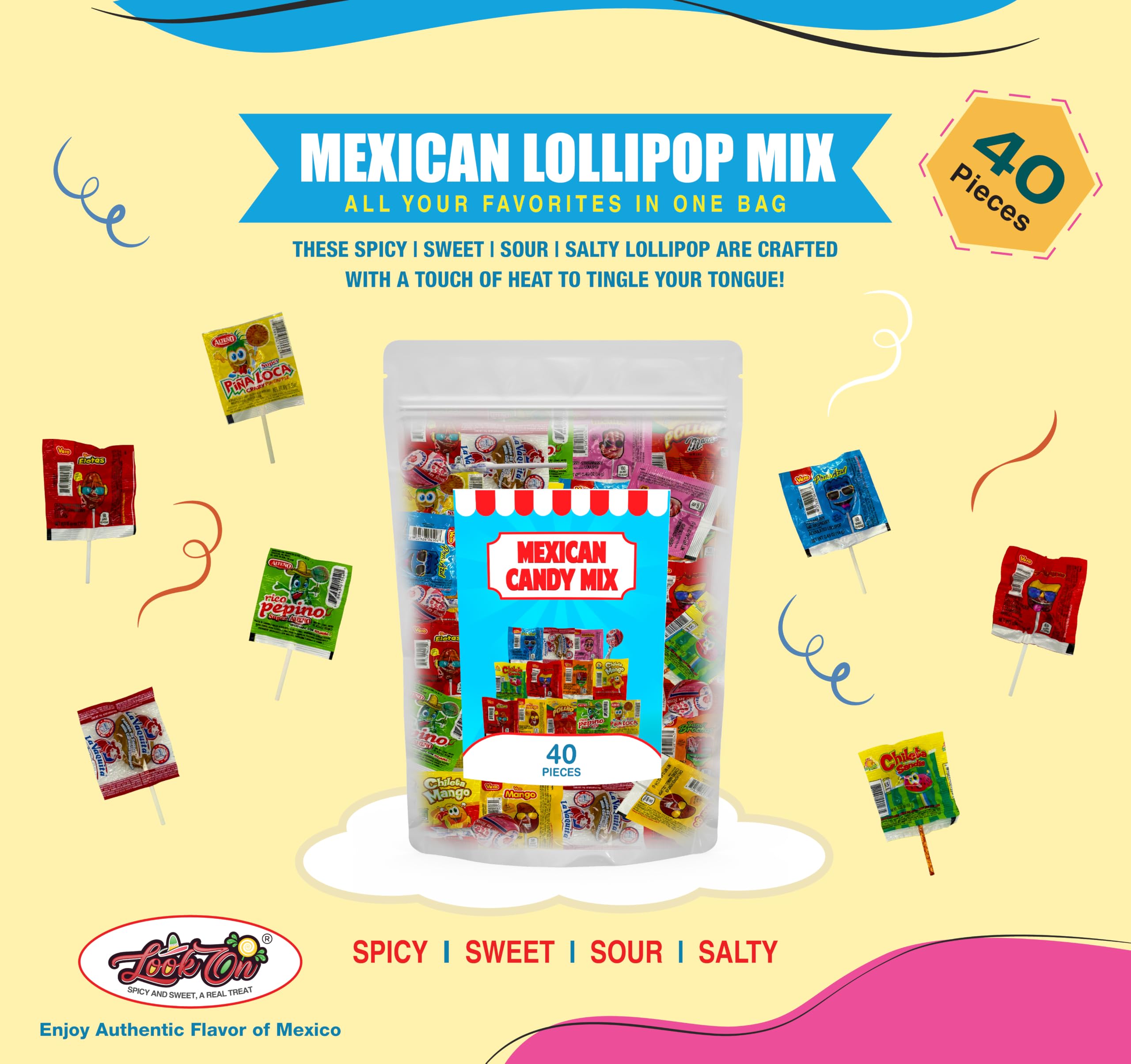 LookOn individually wrapped lollipops lined up, showing hygienic packaging benefit