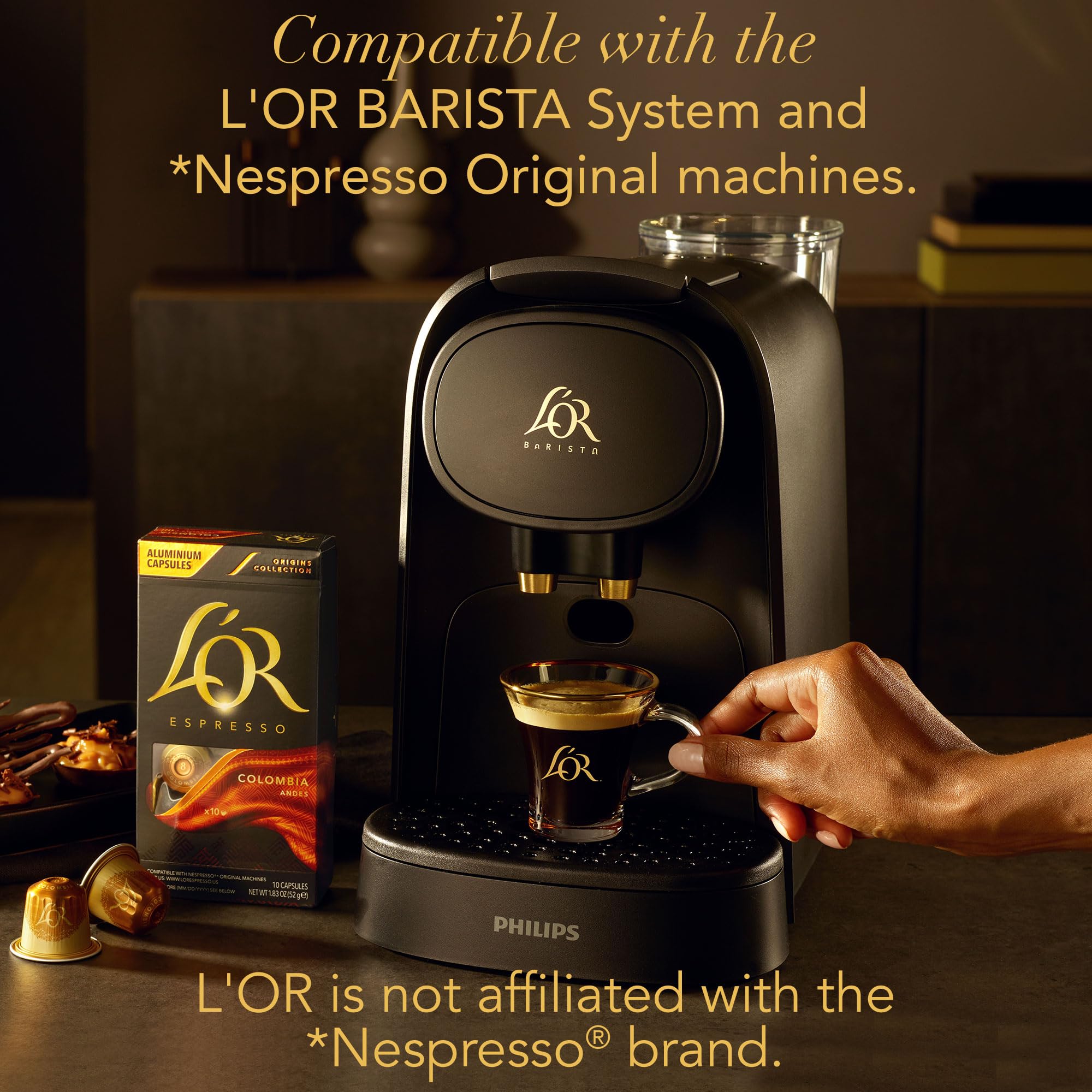 L'OR close-up of aluminum caramel capsule highlighting preserved aroma