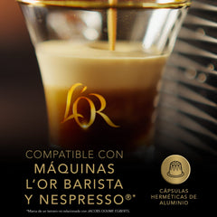 L'Or Espresso ristretto in cup with dense crema, showcasing concentrated flavor