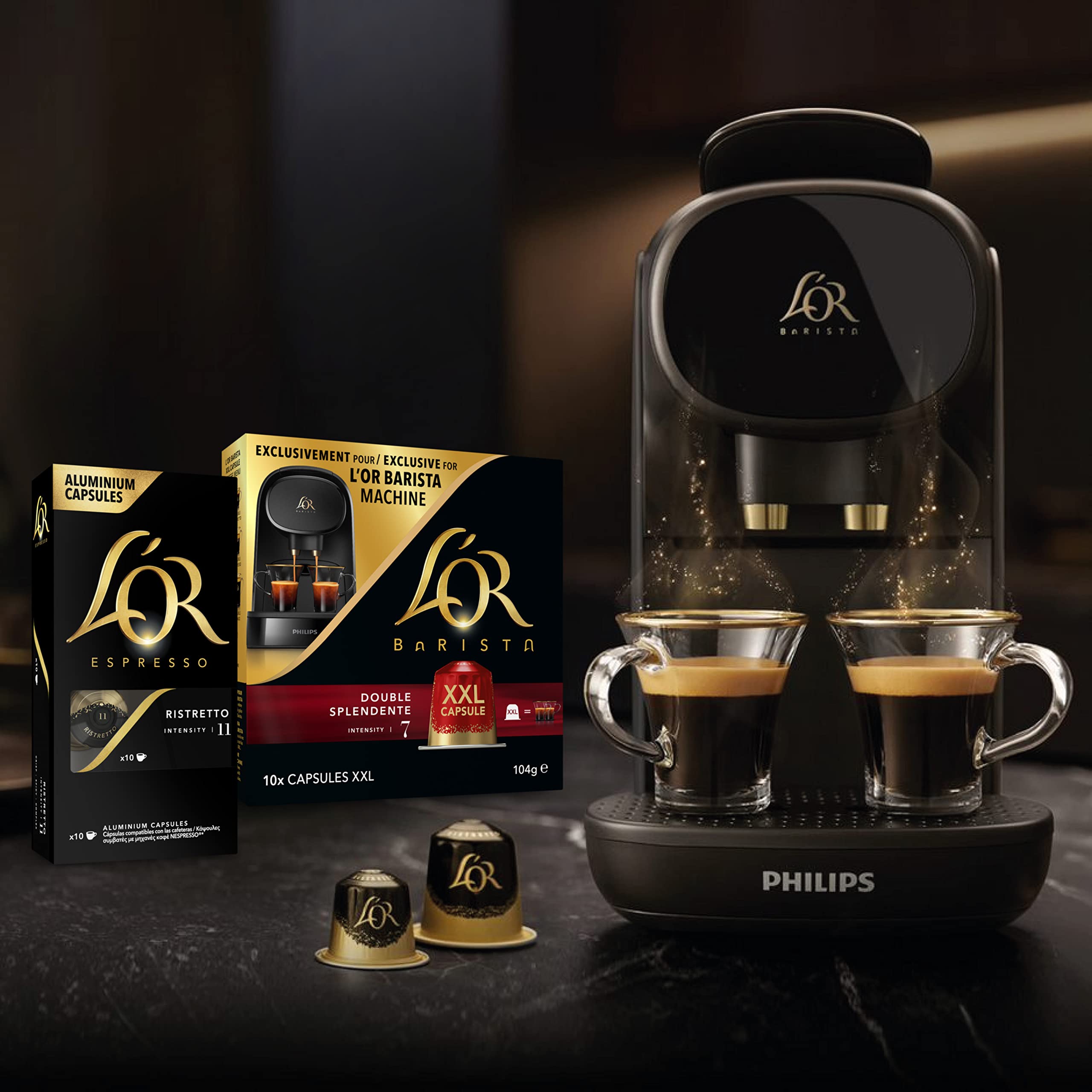 L'Or Espresso pods displayed in a kitchen setting for quick convenient brewing