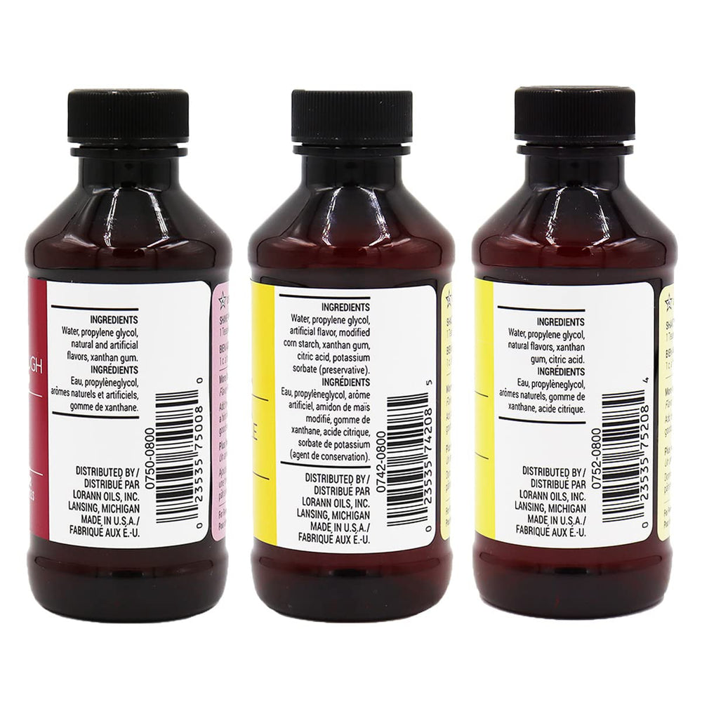 Close-up of LorAnn bottle label and cap, highlighting measurements and durable emulsion benefit