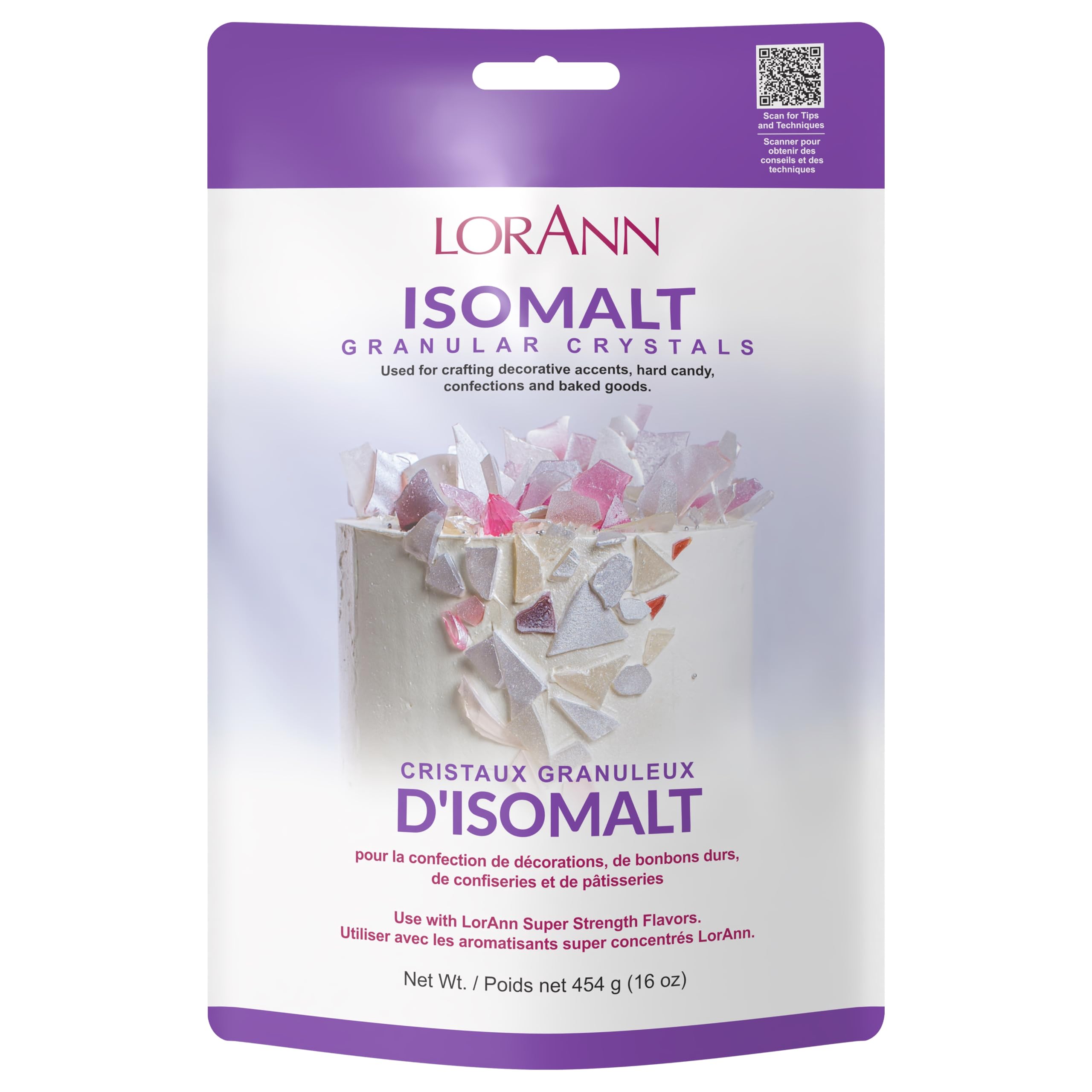 LorAnn Oils isomalt front packaging showing 1 lb bag and clear benefits