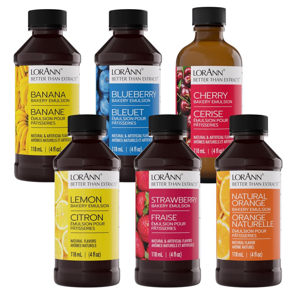 LorAnn Oils variety pack front view showing six 4 oz bottles, consistent flavor control