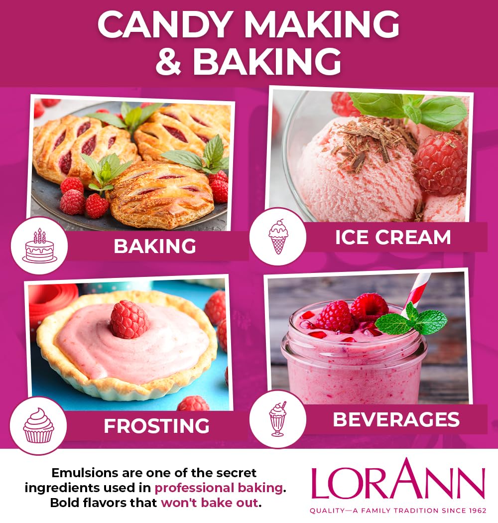 Stream of raspberry emulsion pouring to show smooth texture and easy mixing advantage