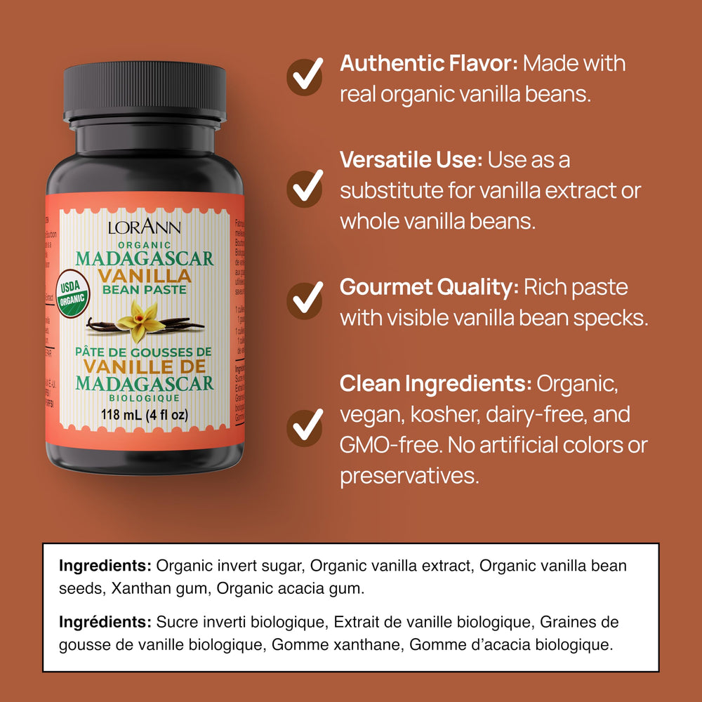Ingredient label of LorAnn paste showing organic claims and product details