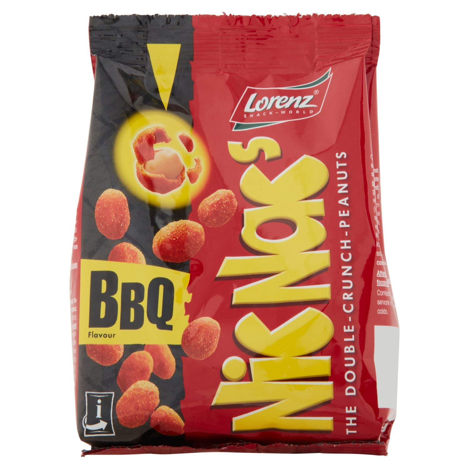 Lorenz front pack view showing barbecue double crunch peanuts and convenient twin pack benefit