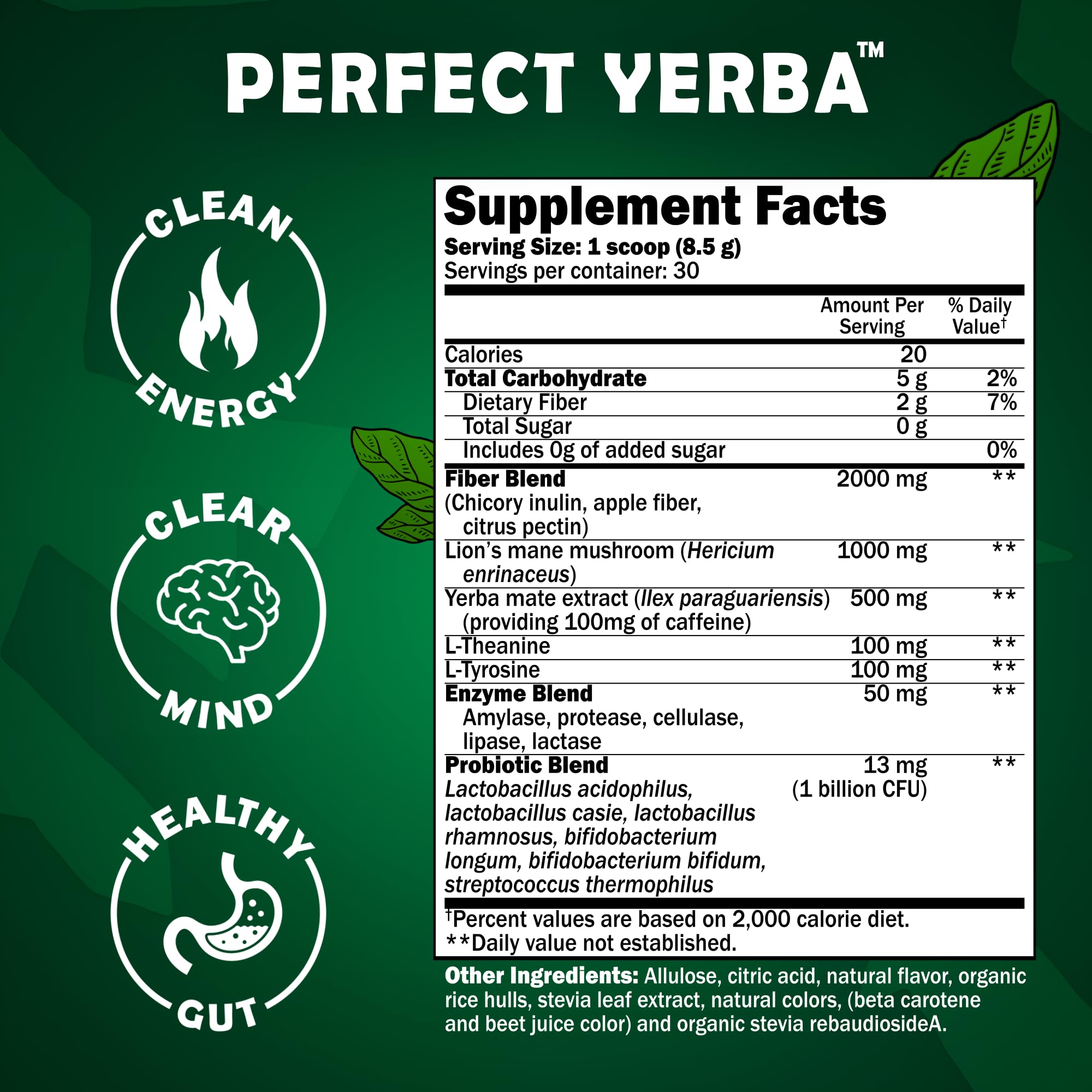 Loridena nutrition label and ingredient panel showing natural ingredients and no sugar