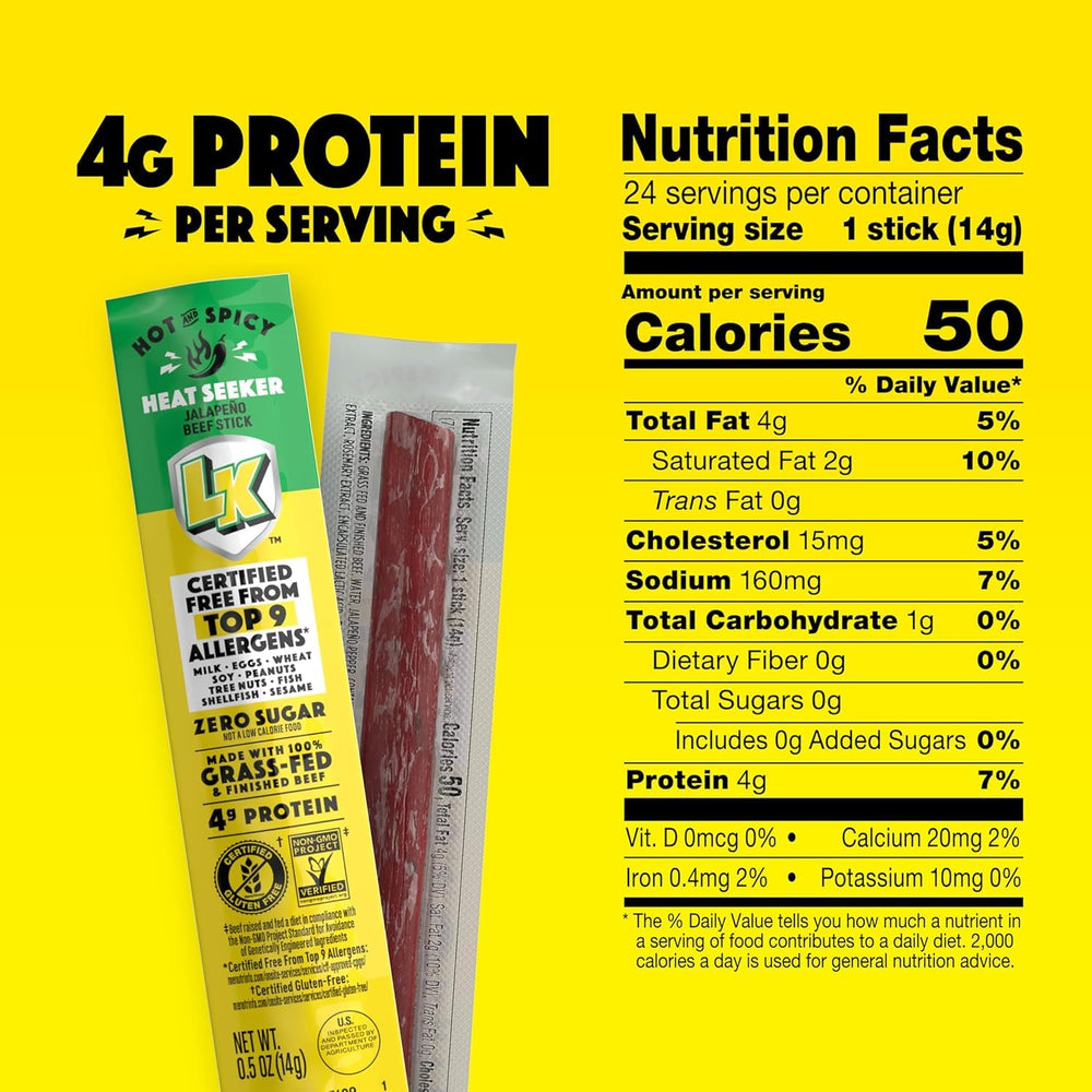 Lorissa's Kitchen unwrapped single jalapeño beef stick highlighting portioned protein