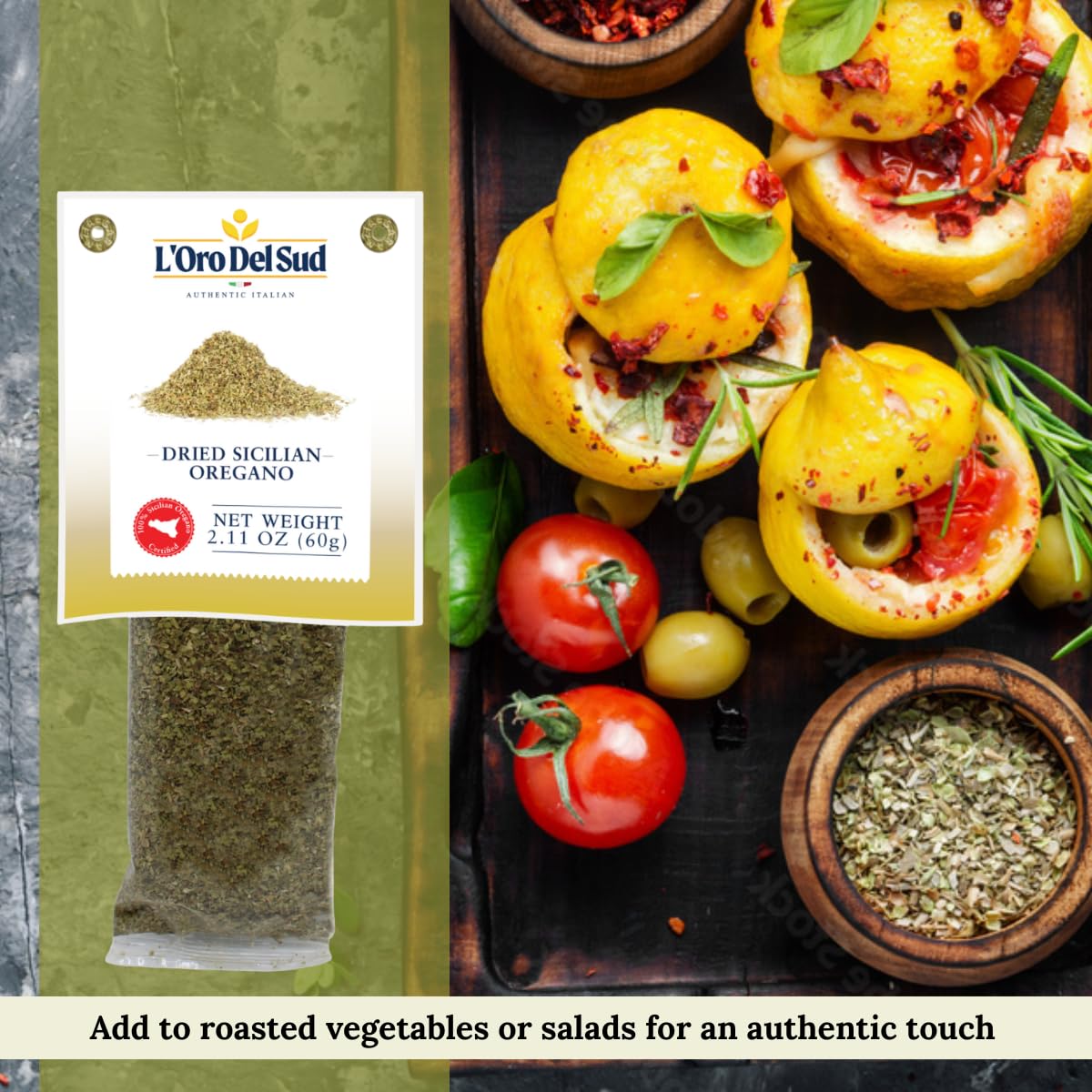 L'Oro Del Sud close-up of finely ground oregano texture, showing fresh aroma and even distribution