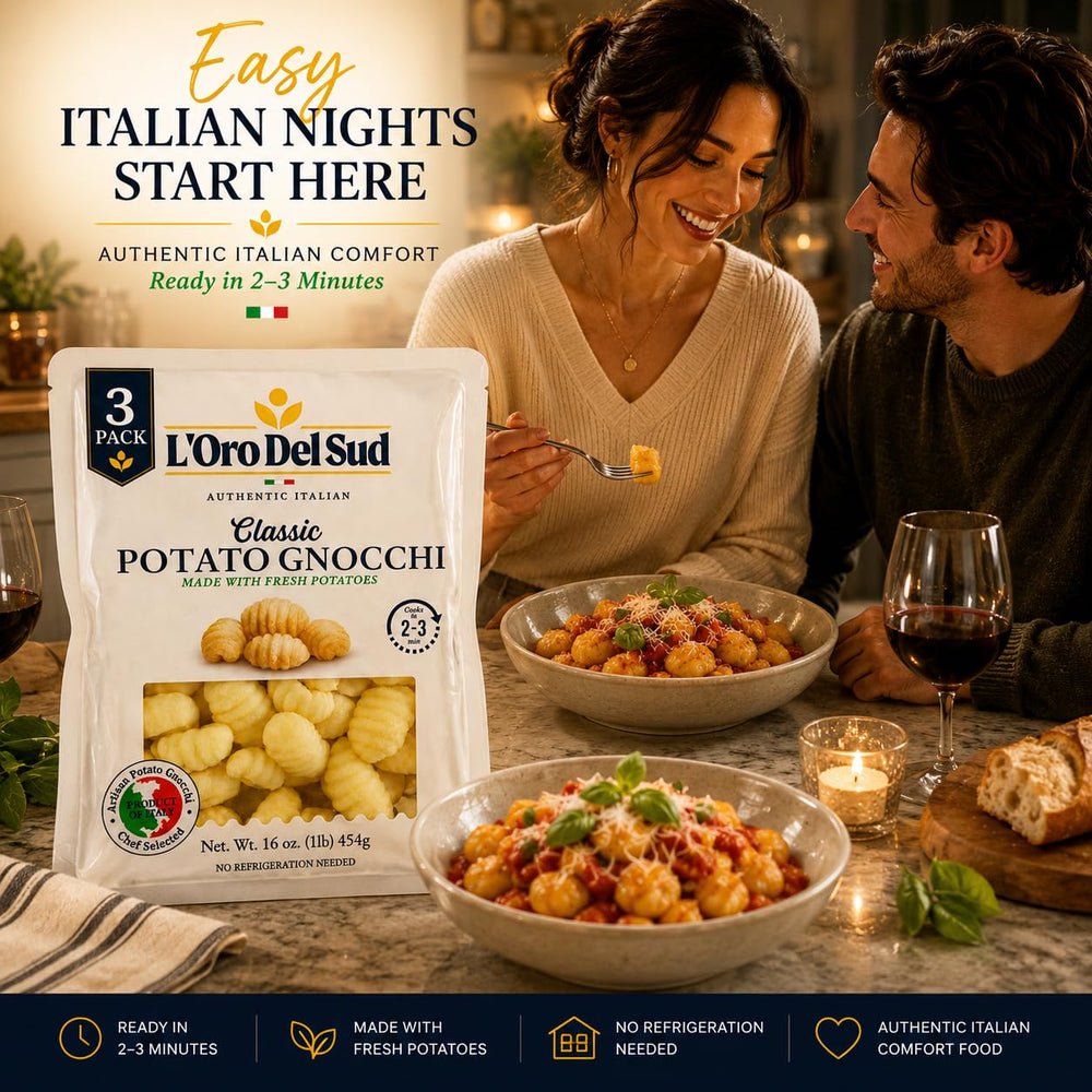 L'Oro Del Sud pack size comparison illustrating pantry-stock convenience