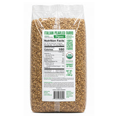 L'Oro Del Sud close-up of pearled farro grains highlights texture and quick cooking
