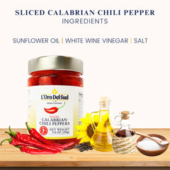 L'Oro Del Sud sliced chilies used as pizza topping adding color and spicy kick