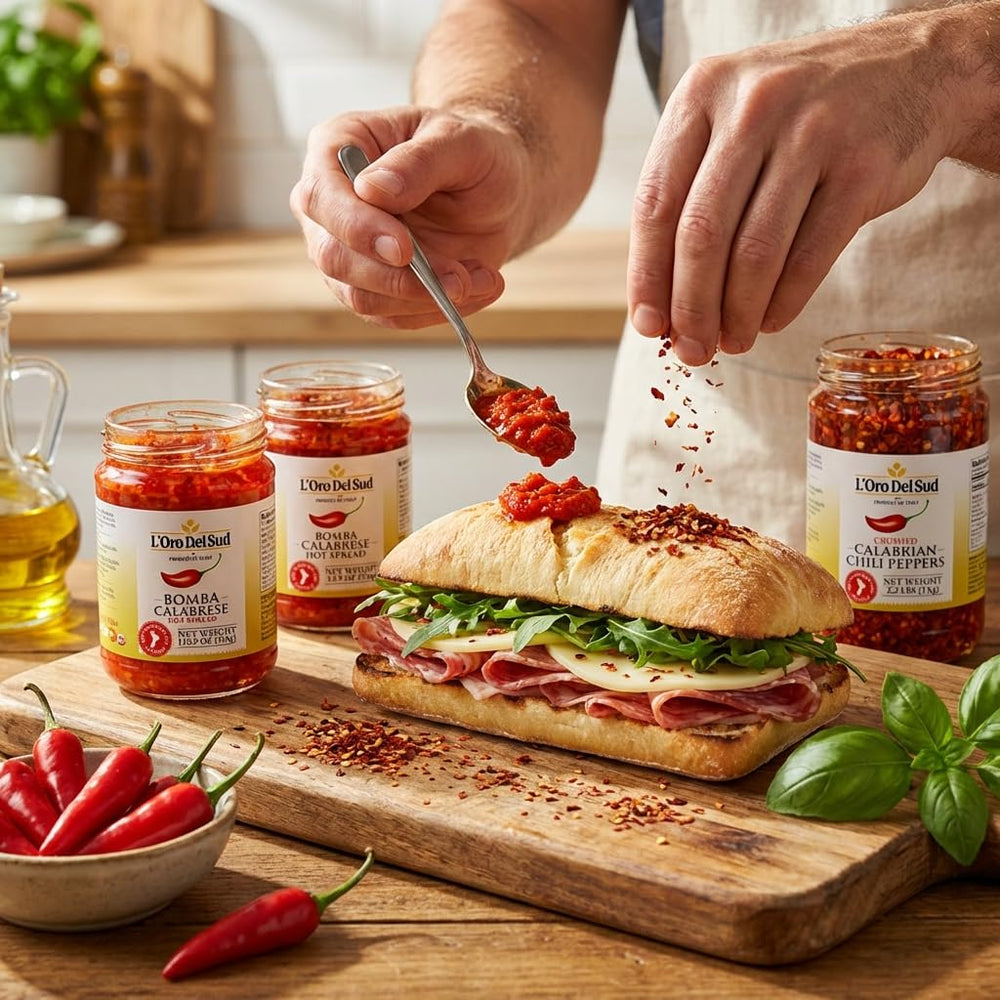 L'Oro Del Sud spread on pizza slice for bold flavor boost