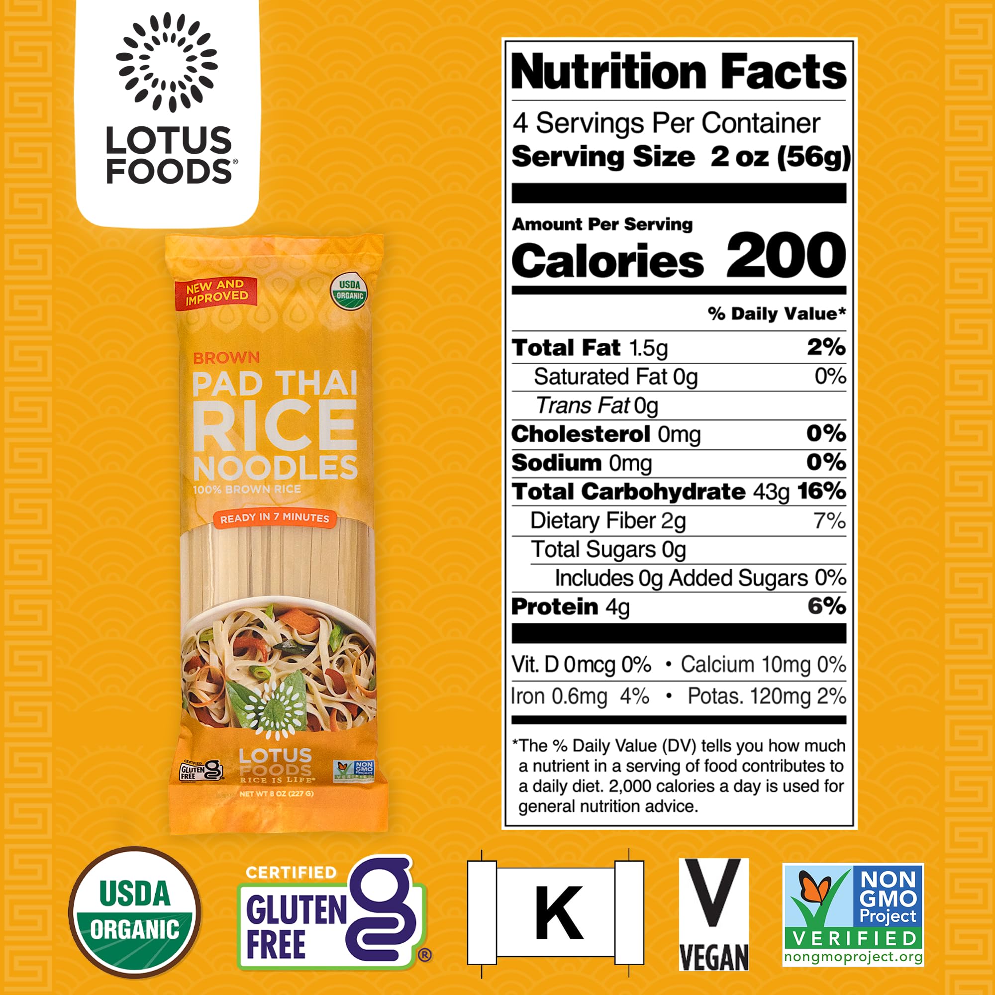 Lotus Foods cooked pad thai showcasing noodles absorbing sauce and fresh toppings