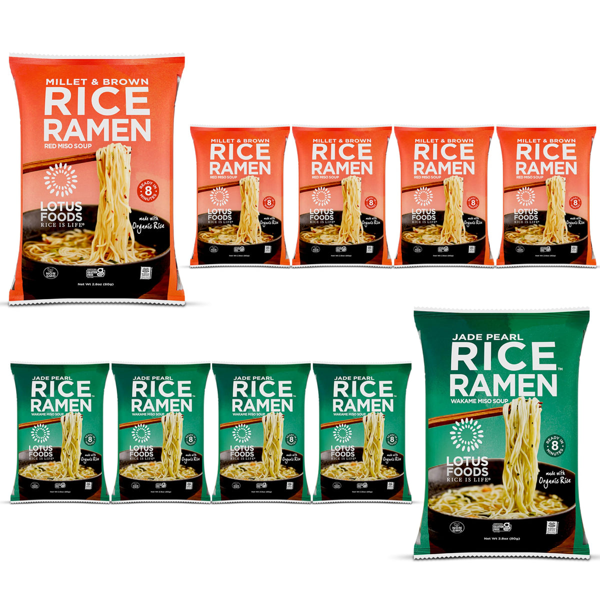 Lotus Foods front packaging showing miso ramen and organic labels, quick meal benefit