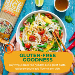 Lotus Foods noodles next to fork for scale showing portion size and thickness