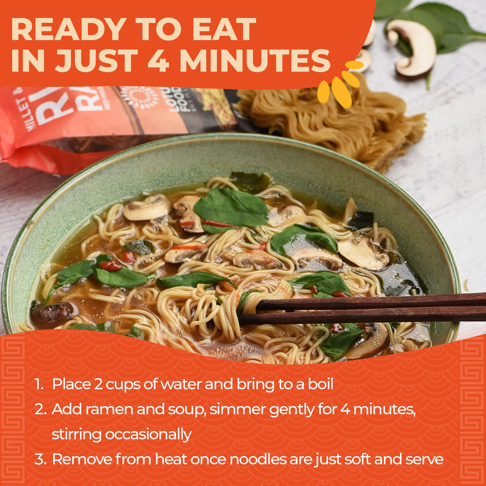 Lotus Foods stir-fry noodle bowl with vegetables, versatile recipe inspiration benefit