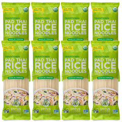 Lotus Foods front packaging showing organic pad thai noodles and benefits