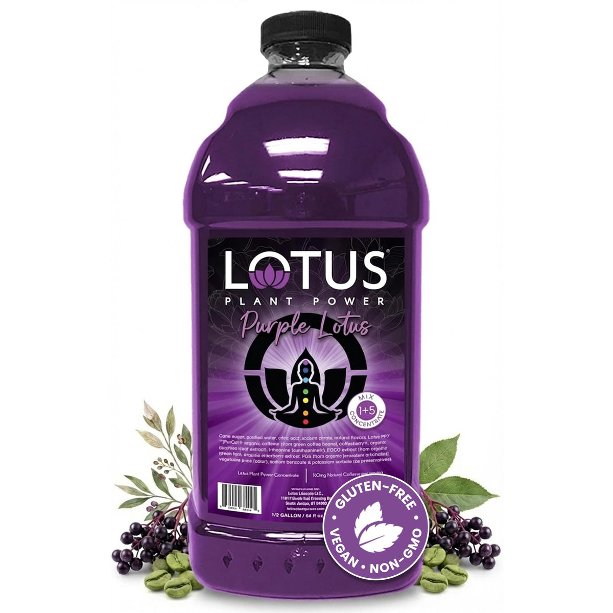 LOTUS PLANT POWER DRINK front label showing purple lotus concentrate and branding benefit