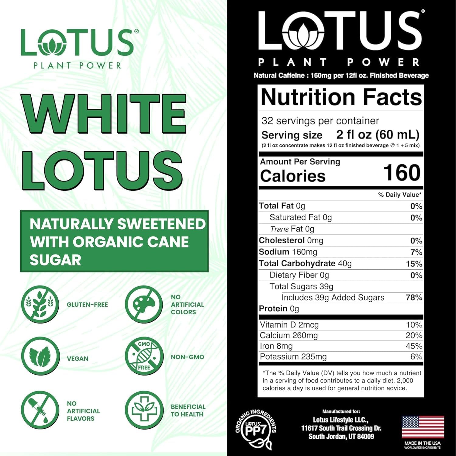 Lotus Plant Power label close-up highlights ingredients and clinically supported benefits