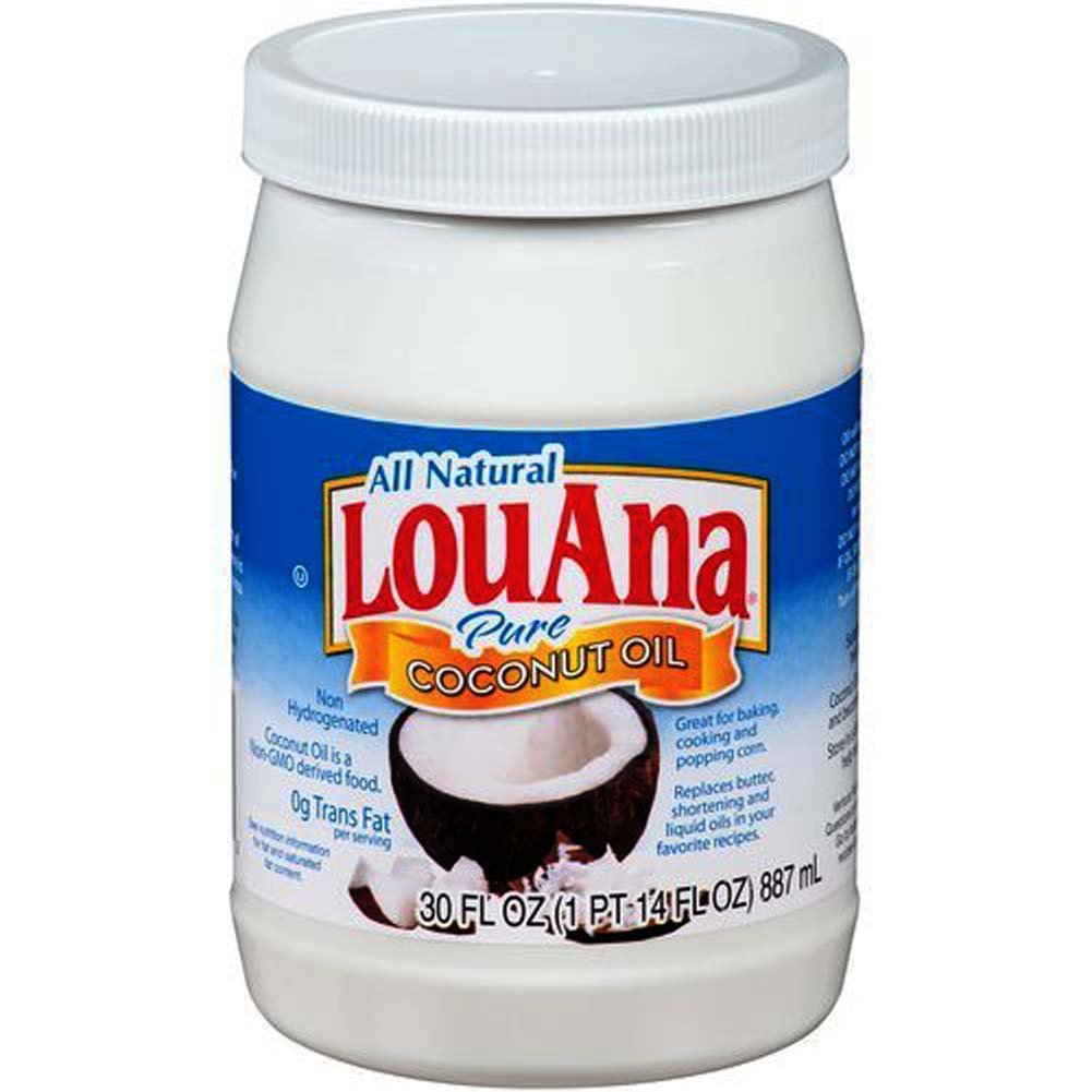 LouAna jar front packaging showing label and volume for cooking and skin use