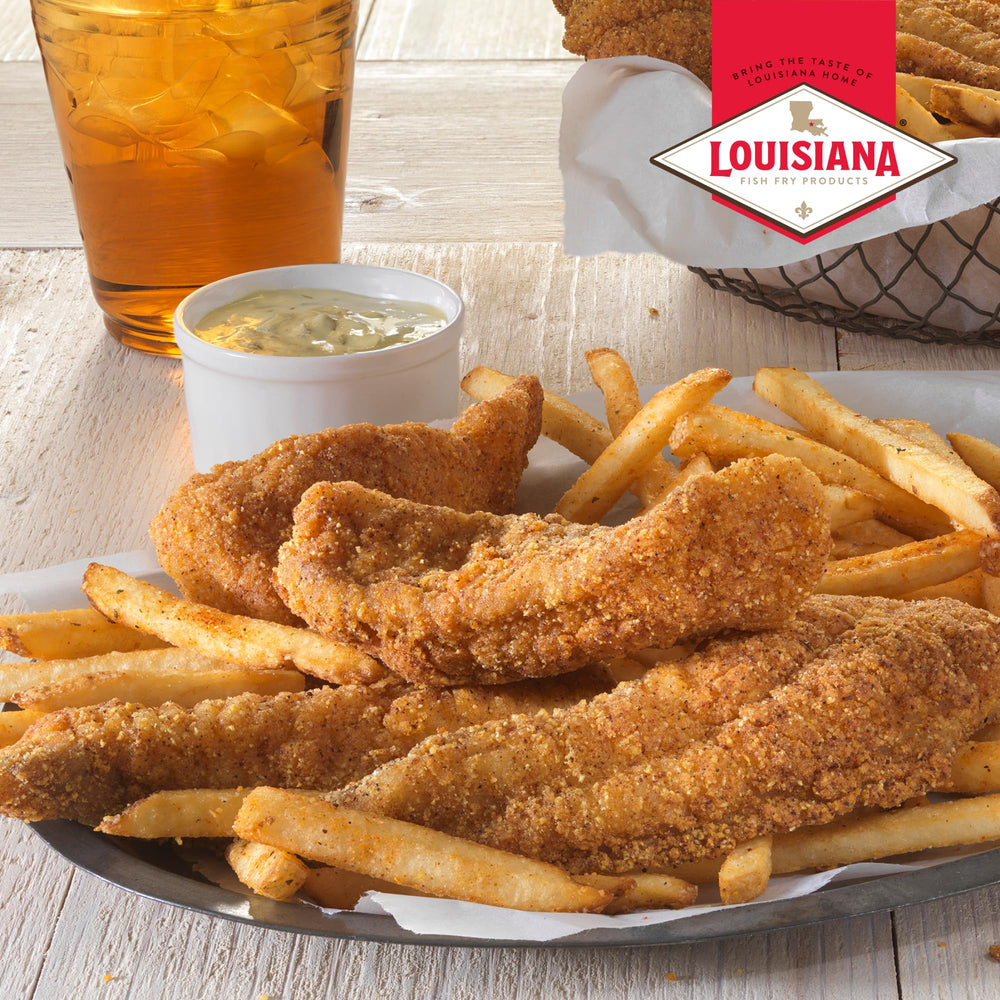 Louisiana Fish Fry held in hand for size comparison illustrating pantry-ready convenience