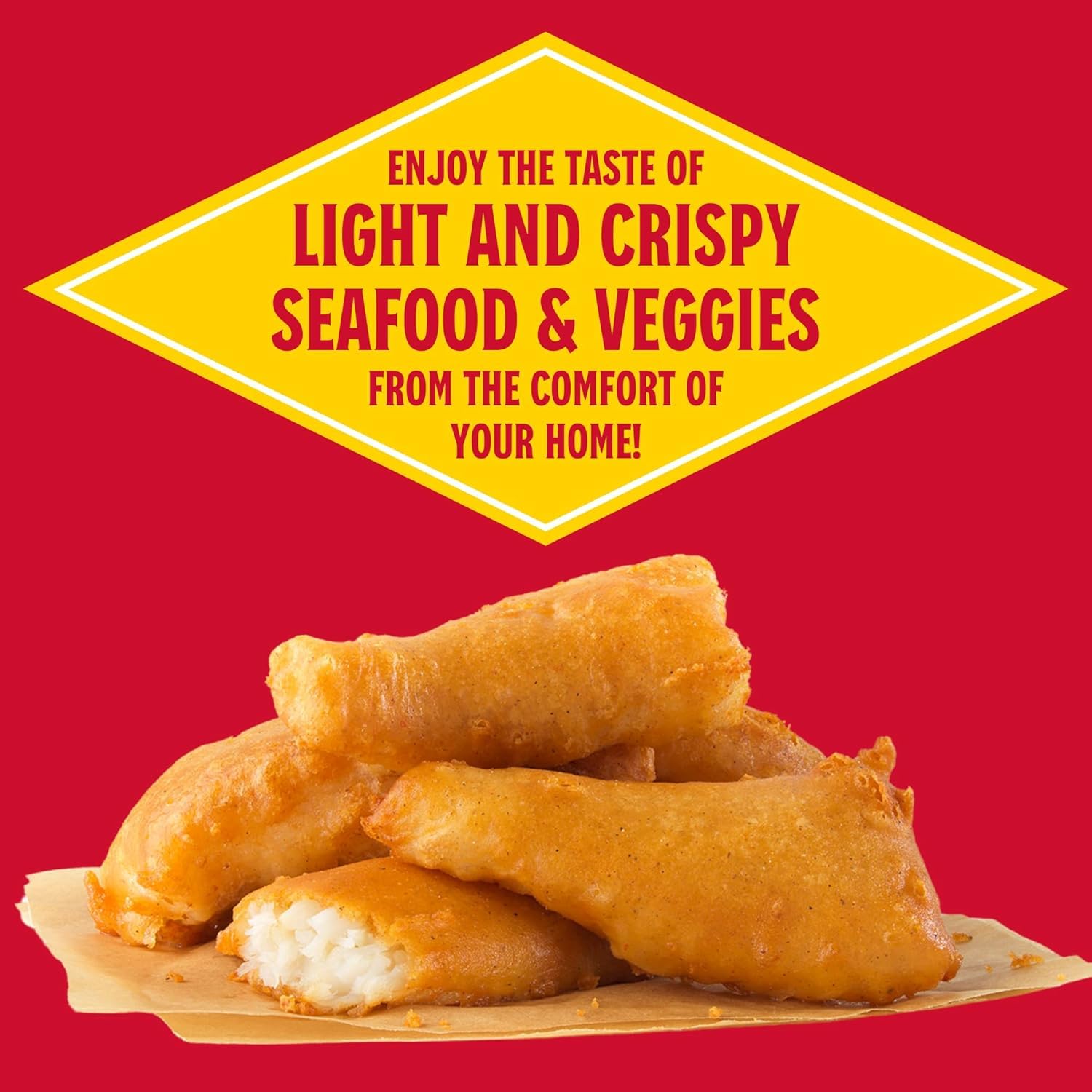 Louisiana Fish Fry battered shrimp plated, highlighting crisp coating and appetizing golden color