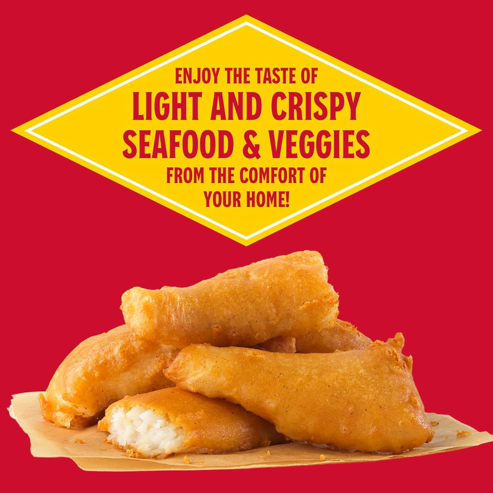 Louisiana Fish Fry battered shrimp plated, highlighting crisp coating and appetizing golden color