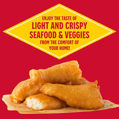 Louisiana Fish Fry battered shrimp plated, highlighting crisp coating and appetizing golden color