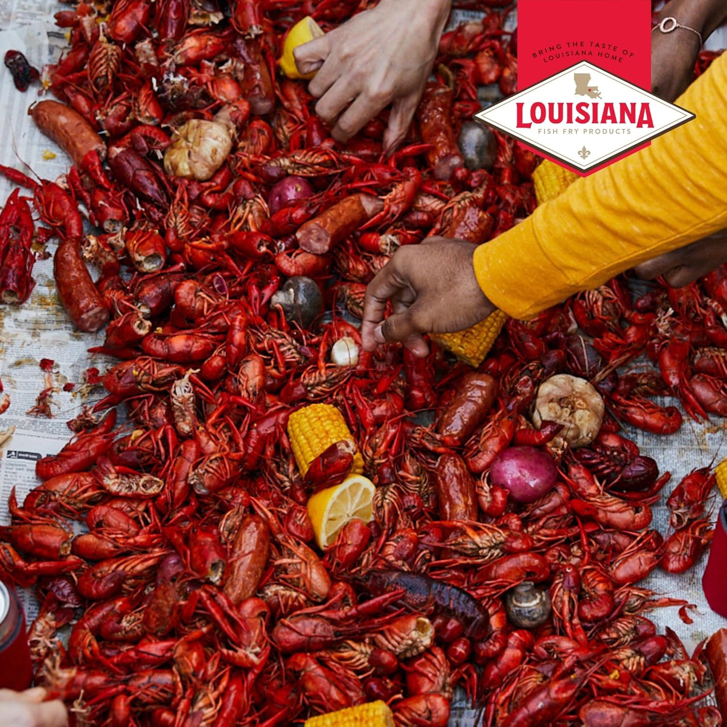 Louisiana Fish Fry seasoning added to a large boil pot for even infused flavor