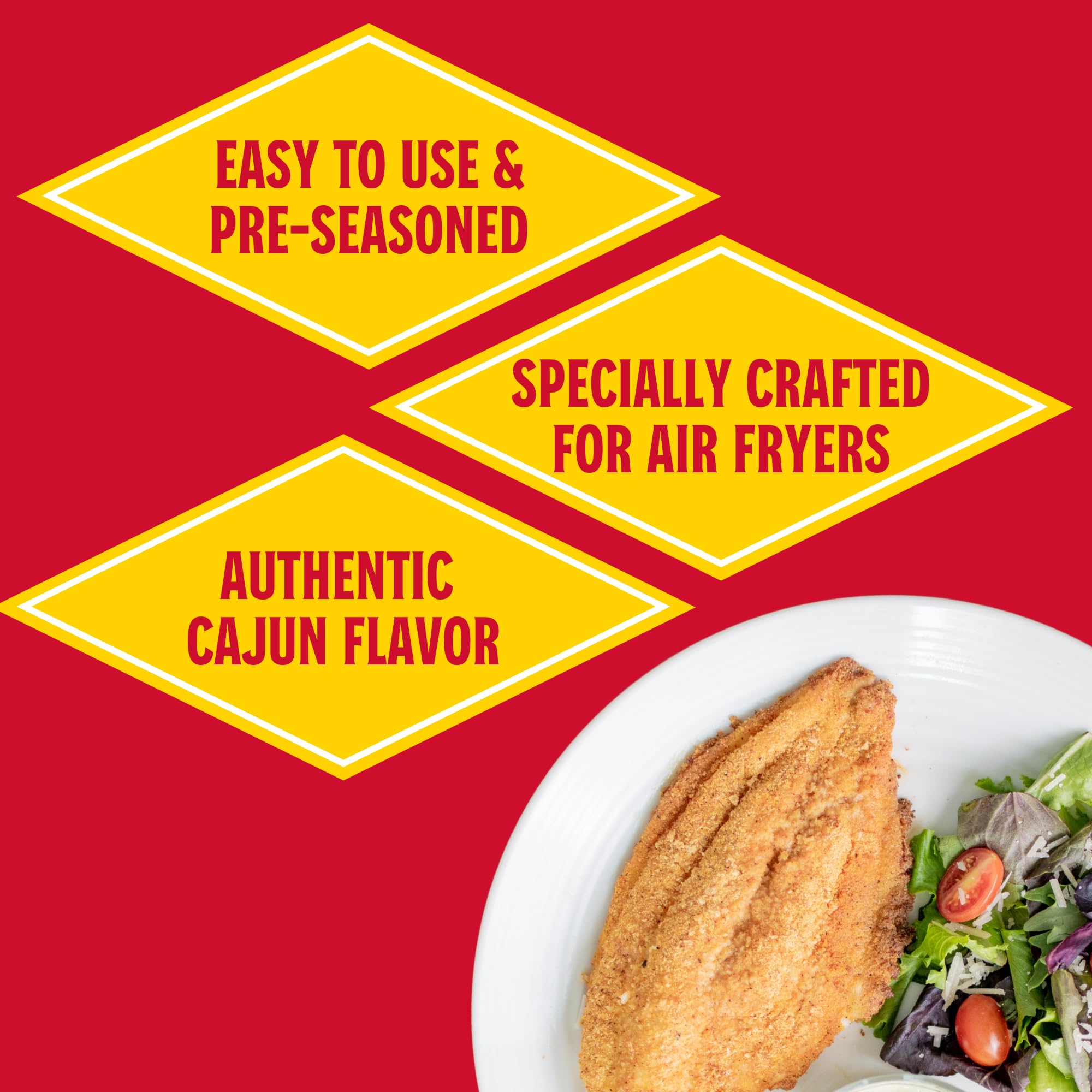 Louisiana Fish Fry coated fillet in air fryer basket for fast cooking