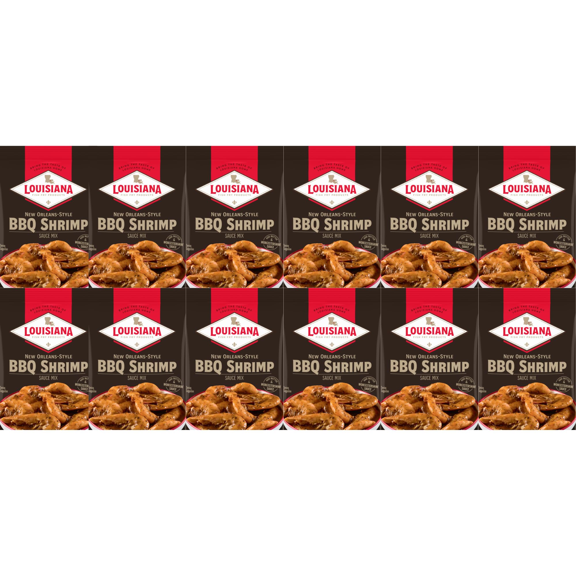 Louisiana Fish Fry Products front packaging showing 12-pack and bold branding for pantry convenience