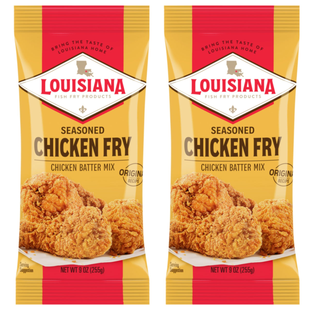 louisiana fish fry front packaging shows two 9 oz bags and brand benefit convenience