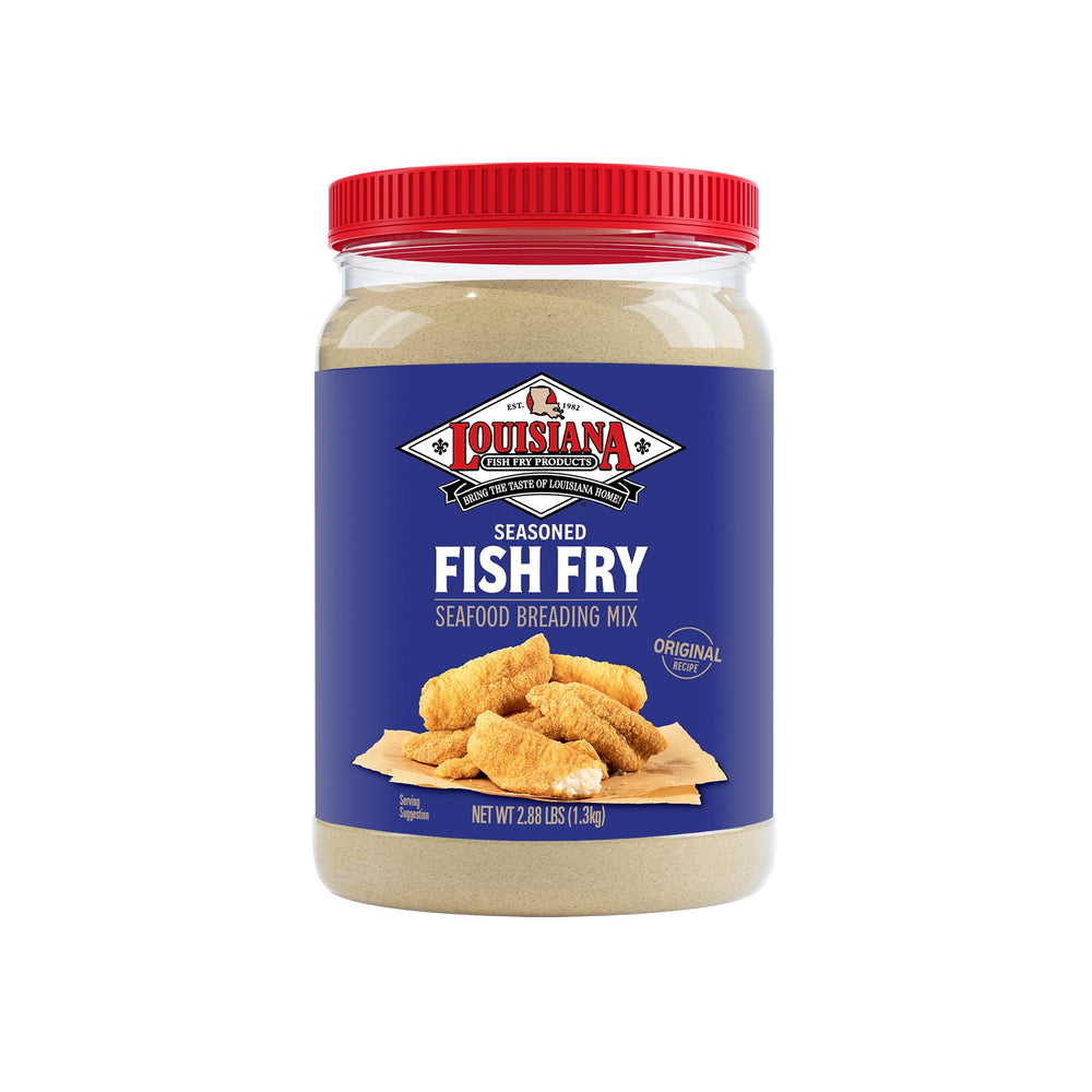 Louisiana Fish Fry Products front tub showing packaging and shelf-ready convenience