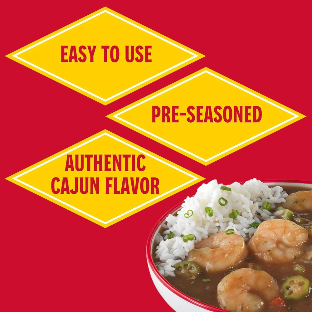 Louisiana Fish Fry open packet showing gumbo base powder ready to mix for fast meals
