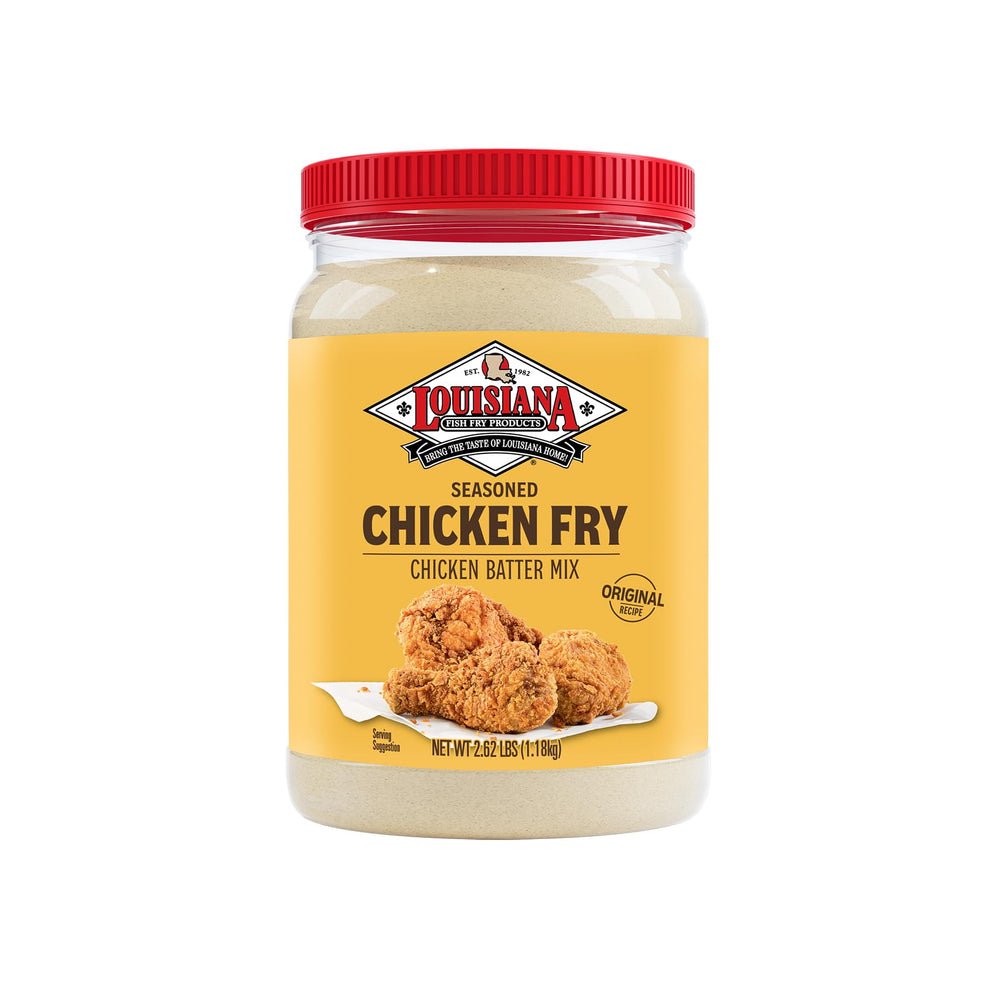 Louisiana Fish Fry half gallon front label showing product identity and convenience