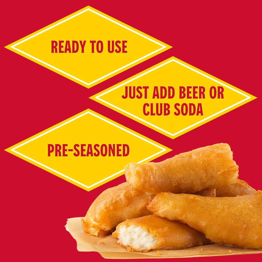Louisiana Fish Fry ingredients flatlay with beer and seafood, emphasizing simple prep and flavor pairing