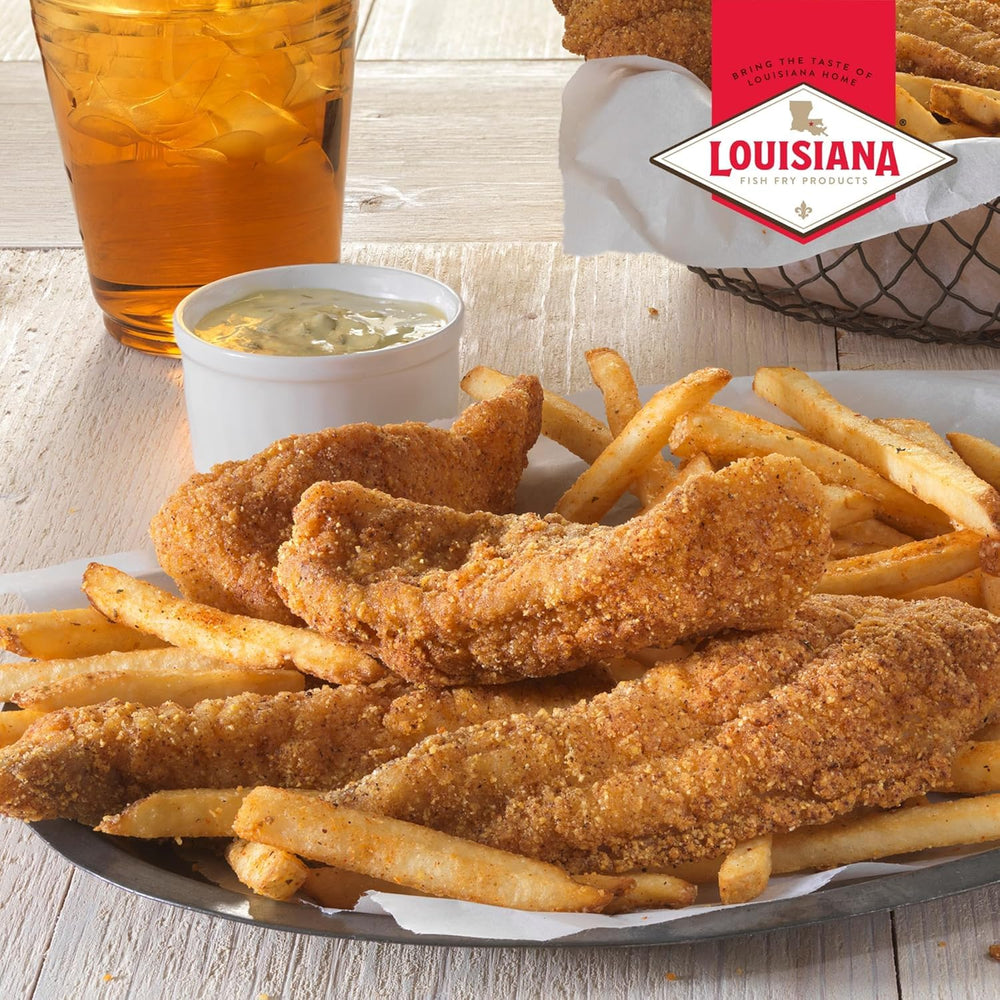 Louisiana Fish Fry label close-up showing ingredient and allergen info
