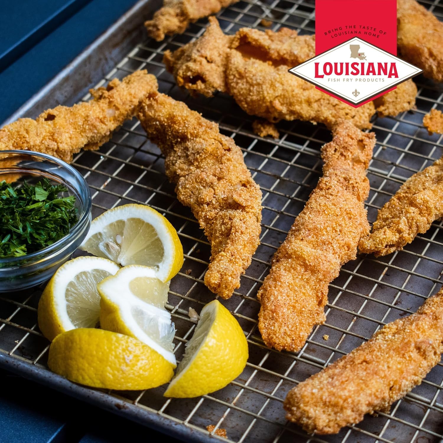 Oven-baked fish made with mix on plate showing healthier crisp alternative benefit