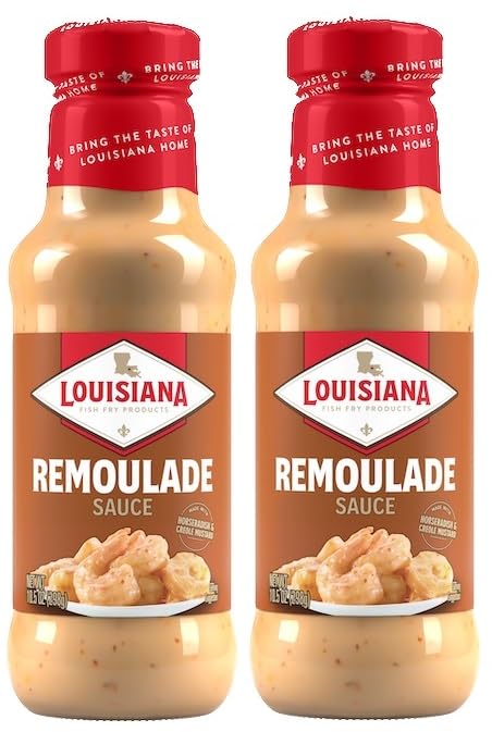 Louisiana Fish Fry bottle front view showing product and brand benefits