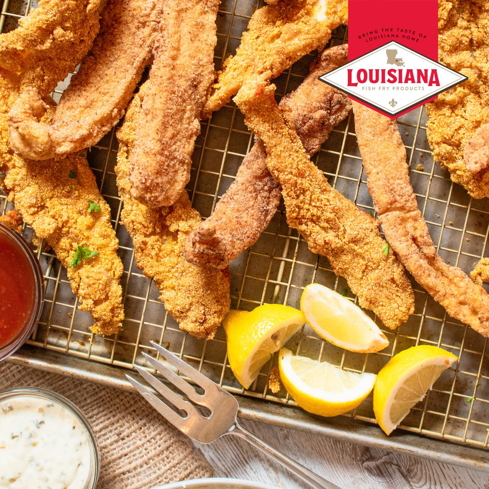 Louisiana Fish Fry next to a measuring scale showing one-gallon volume benefit