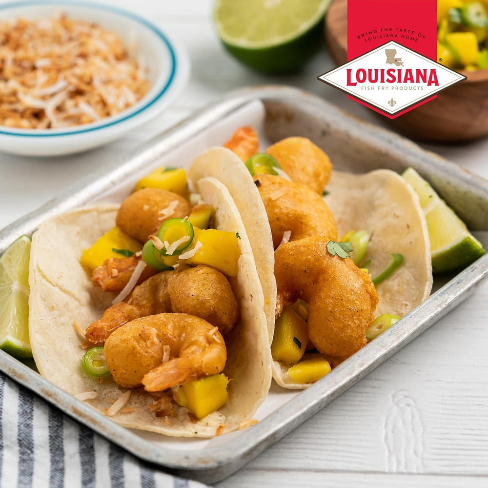 Louisiana Fish Fry packet beside ruler to demonstrate 8.5 oz packet size for portion clarity