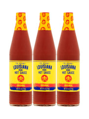 Louisiana brand front packaging showing three 6 oz bottles and clear labeling for pantry storage benefit