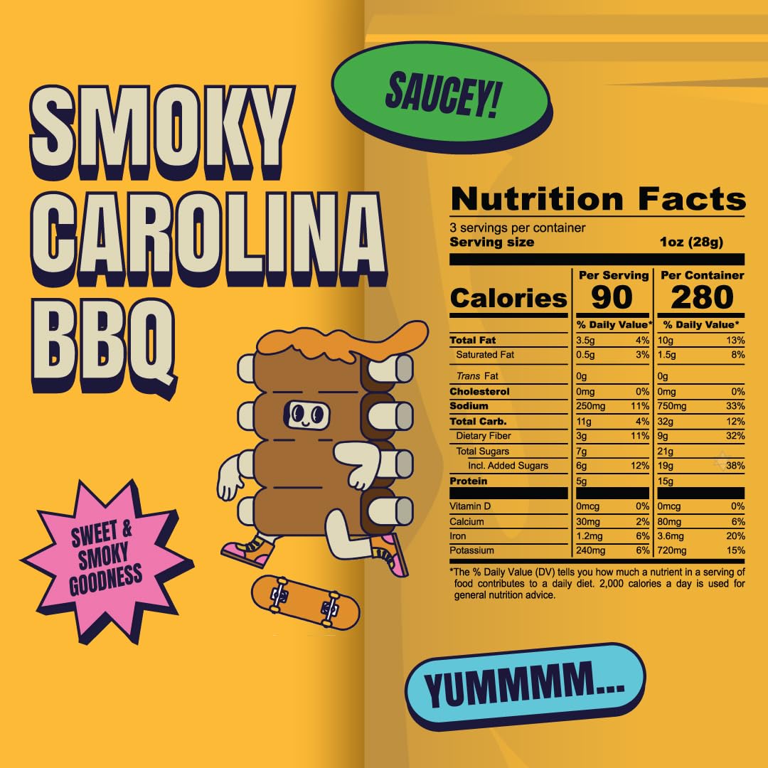 Open Louisville Vegan Jerky pouch held in hand demonstrating grab-and-go convenience