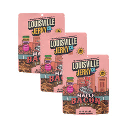 Louisville Vegan Jerky front package showing maple bacon flavor and convenience