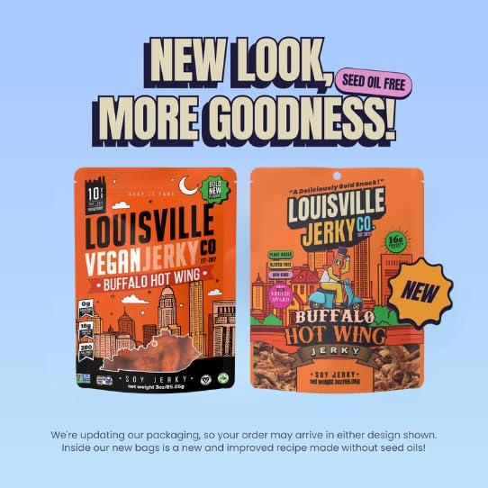Louisville Vegan Jerky close-up texture highlighting chewy soy protein benefit