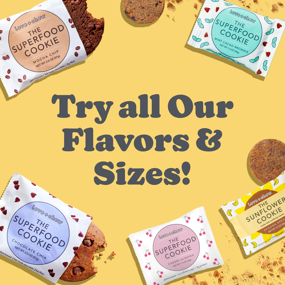 Love + Chew banana and almond ingredients flatlay showcasing natural flavor sources