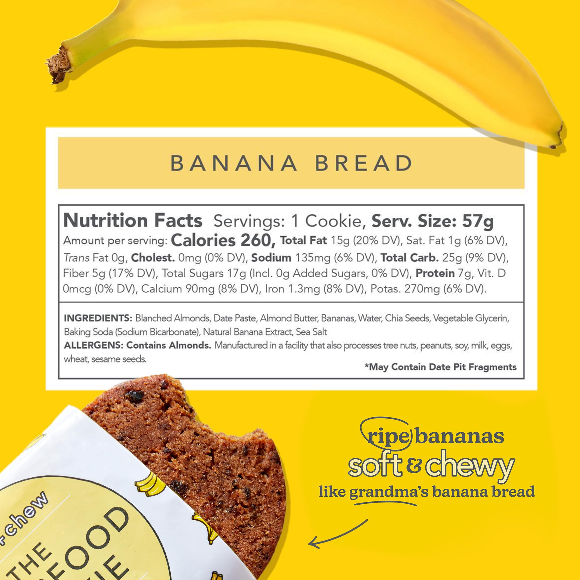 Love + Chew nutrition label detail showing 7g plant protein per cookie