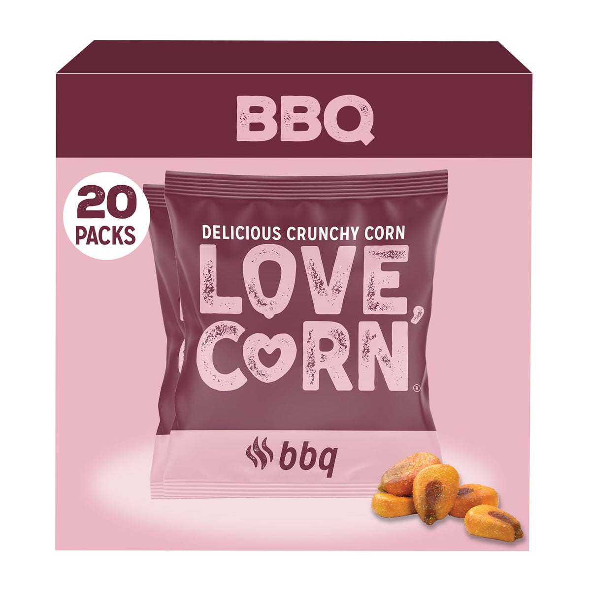Love Corn BBQ front packaging showing 0.7oz bag and branding for easy grab-and-go
